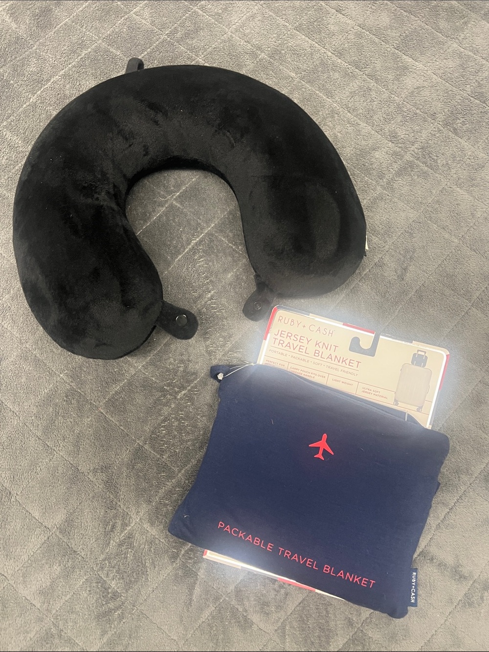 Source Unknown Navy and Black Travel Pillow & Blanket Set